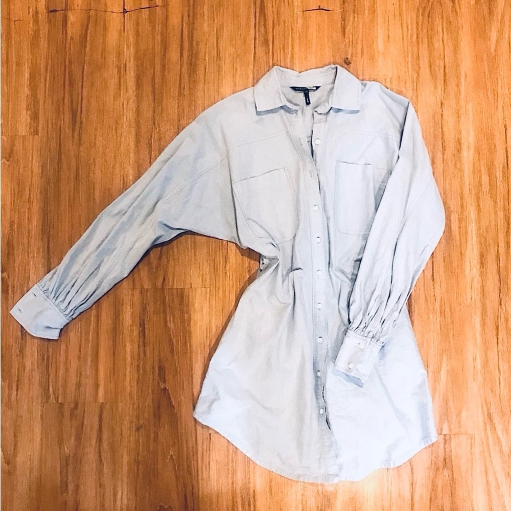 Light Blue Tie Back Button Up Shirt Dress